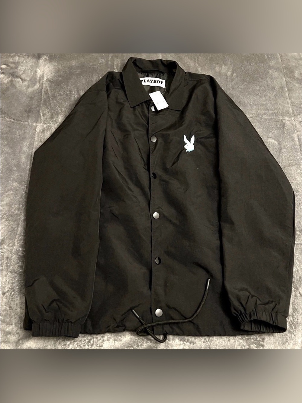 New Playboy By Pacsun Black Windbreaker Collared Snap Jacket Size SML